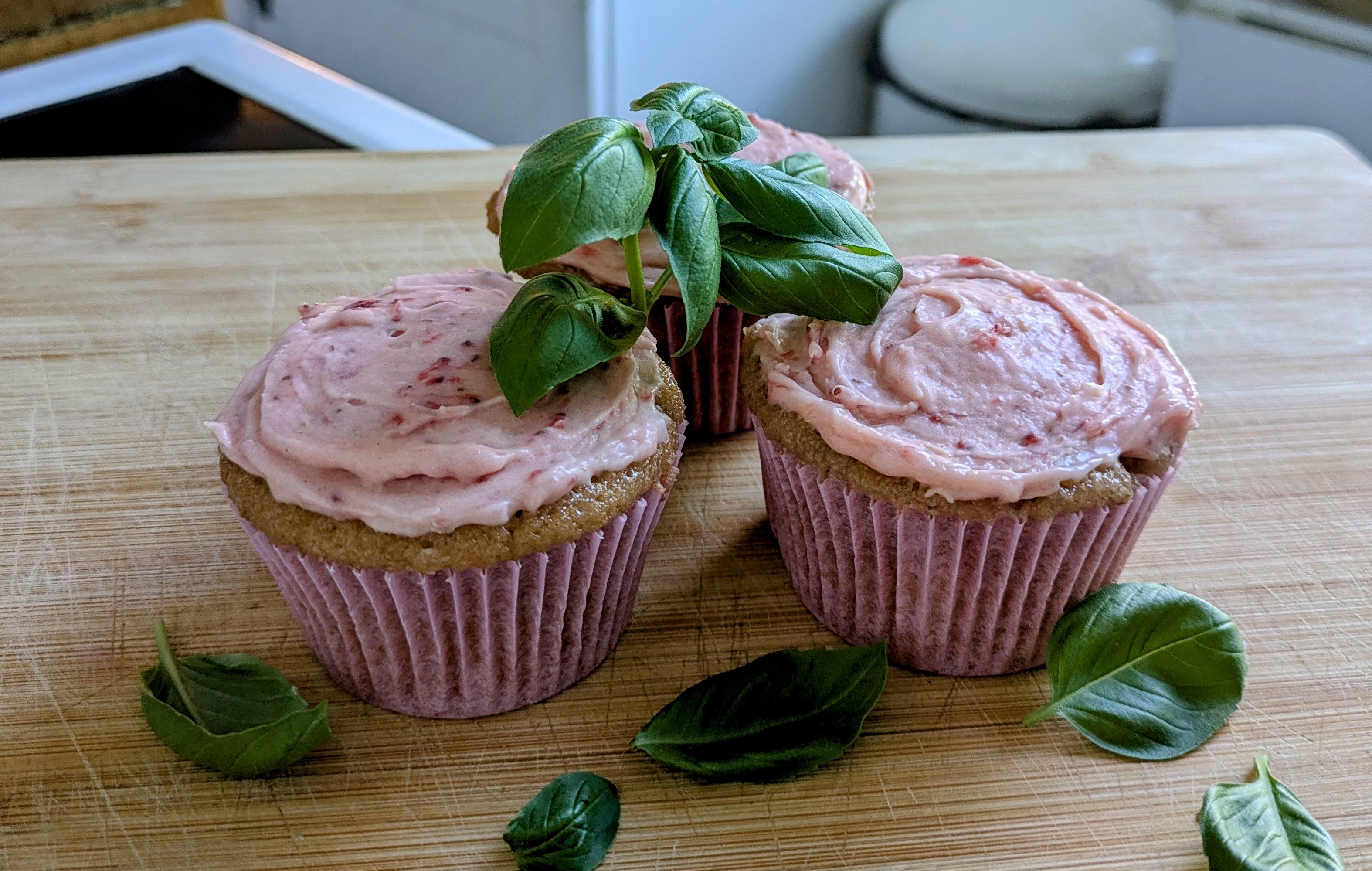 Strawberry Basil Cupcakes with Strawberry Buttercream